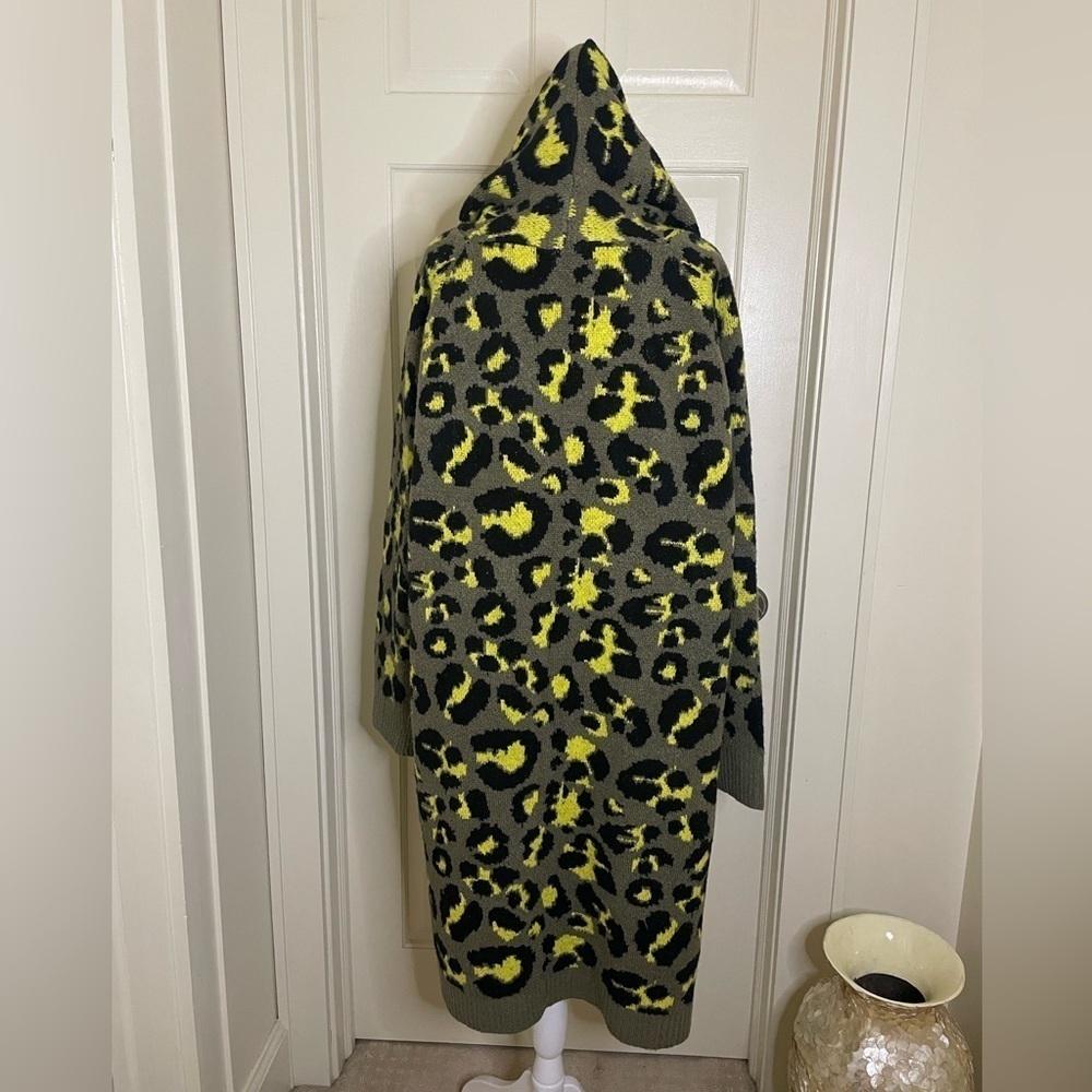 Cozy Casual Cheetah Print Duster Cardigan Sweater w/ Hood, Grn/Blk, Sz 2X-3X - Picture 6 of 12
